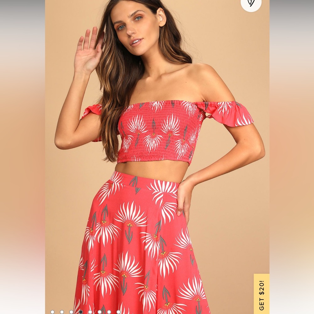 Lulu's Red Floral Off-Shoulder Dress